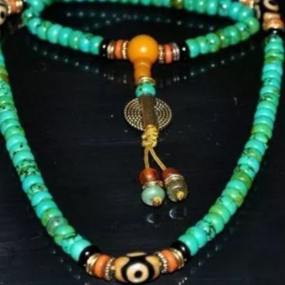 Tibetan turquoise Dzi Eye Meditation mala - Picture 6 of 6